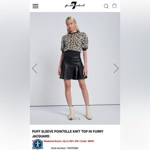 7 For All Mankind-PUFF SLEEVE POINTELLE KNIT TOP, XL FURRY JACQUARD NWT Leopard